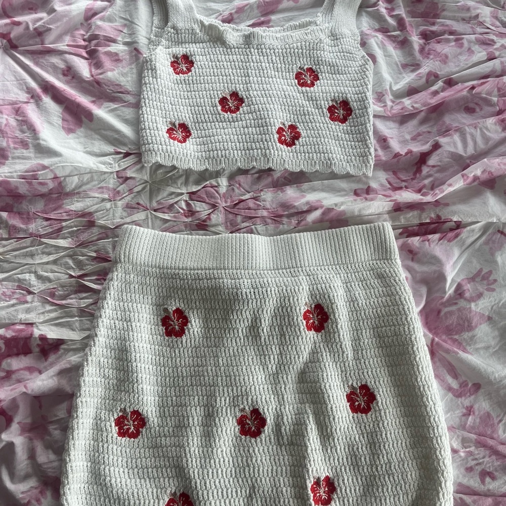 Wild Fable Cream Bubble Mini Skirt Set Smocked Casual